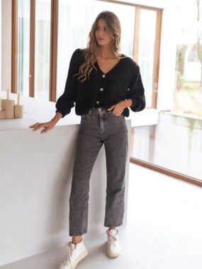 Easy Clothes Black Gray High Waist Straight Leg Jeans Sz 28 Ankle Straight NWT